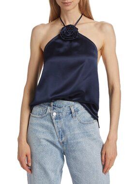 CAMI NYC Thandar Storm Satin Rosette Halter Camisole